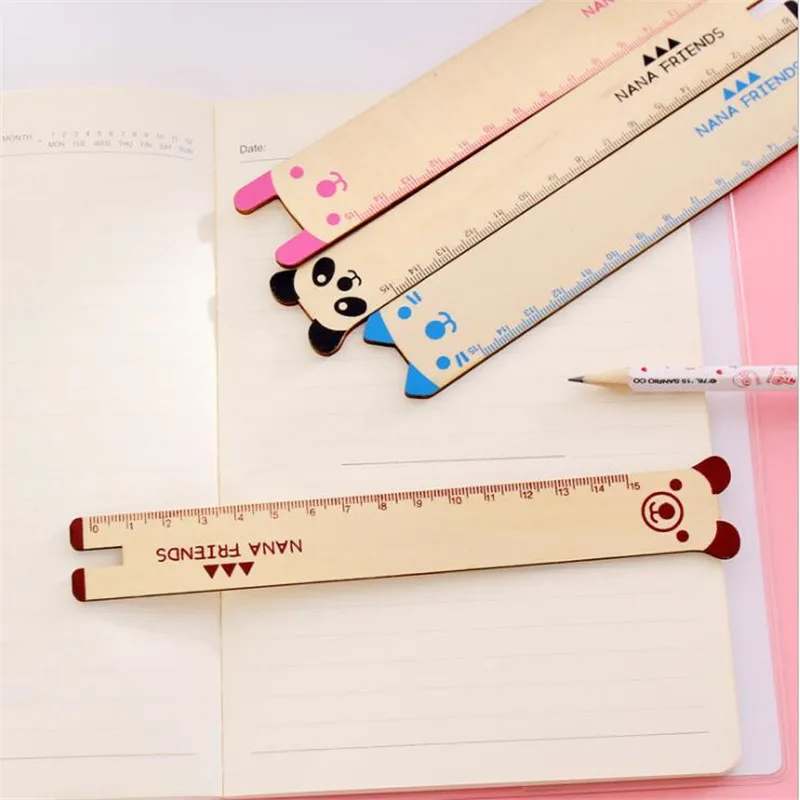 

2pcs/15cm Straight Ruler Korea Cartoon Panda Animal Molding Wooden Ruler Student Stationery Office School Supplies