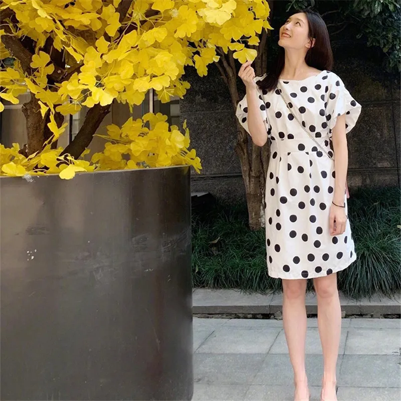 2019 винтажное летнее платье с принтом Polkadot женское элегантное буфами и короткими