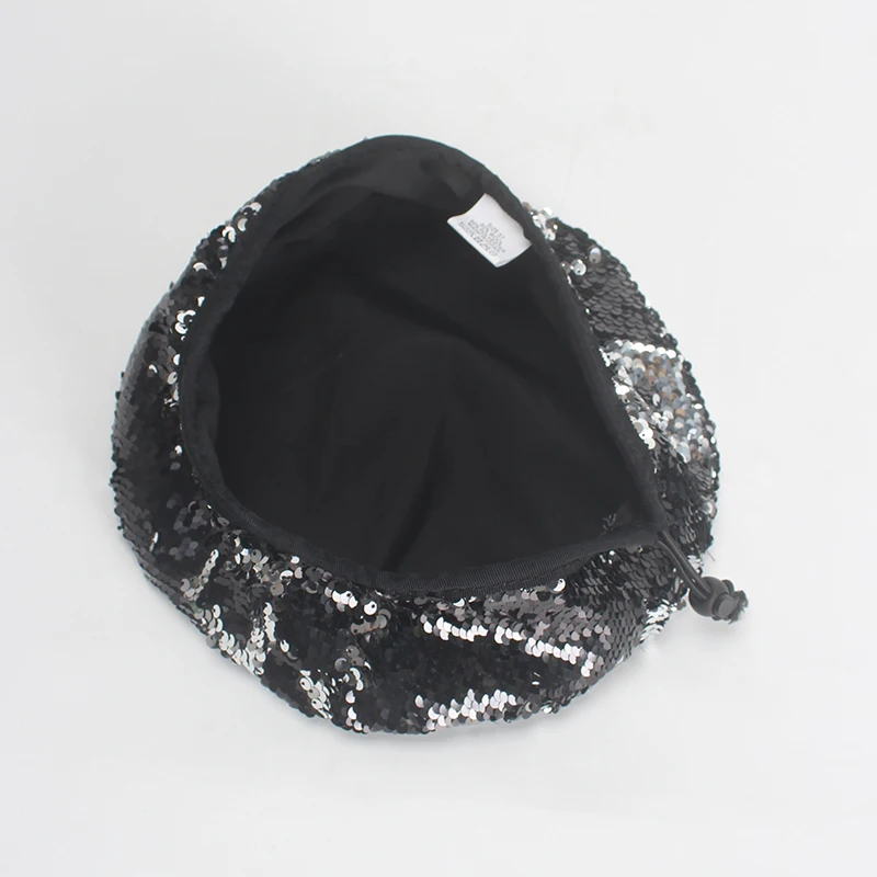 

ROSELUOSI Women Fashion Sequin Beret Hat Autumn Winter Black Bonia For Woman Adjustable Berets Cap Boinas Para Mujer