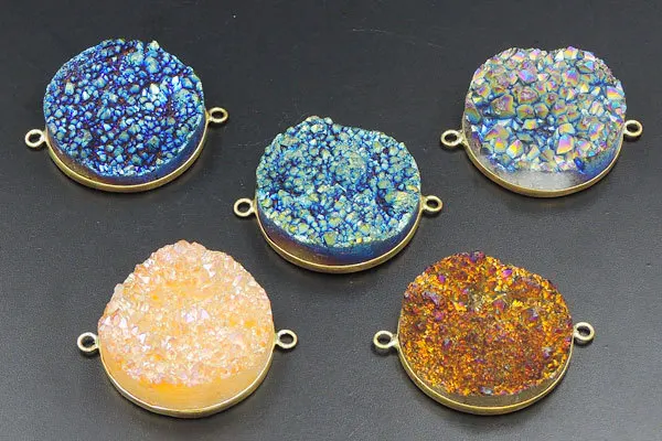 Титан Цвета кристалл агат Круглые разъемы Druzy плакированный по Медь кожух
