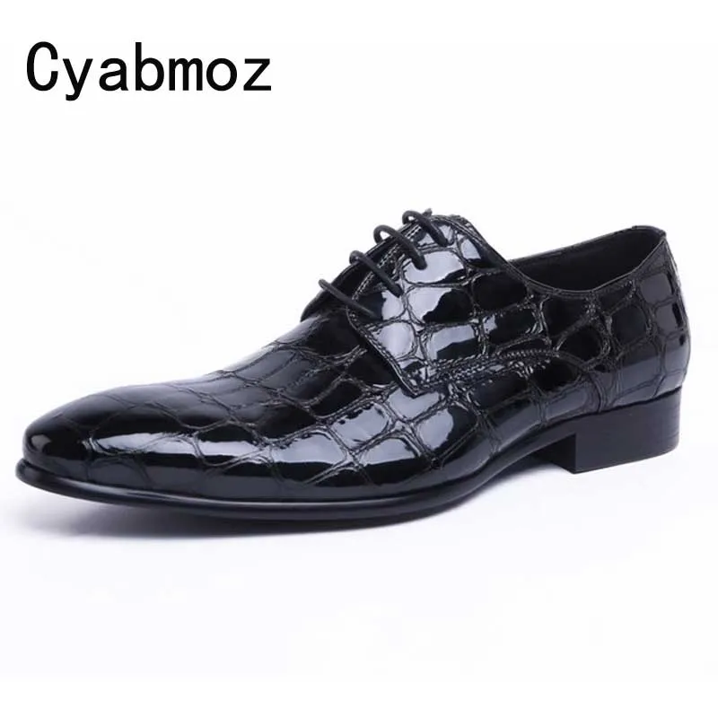 

Cyabmoz Hot Luxury Handmade Crocodile Pattern Shoes Male Genuine Patent Leather Formal Dress Wedding Party Shoe Mens Derby Shoes