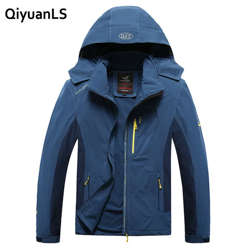 QiyuanLS Men Autumn Spring Hooded Jacket Hat Detachable Jackets Long Sleeve Military Style Casual Outerwear Plus Size 8XL | Мужская