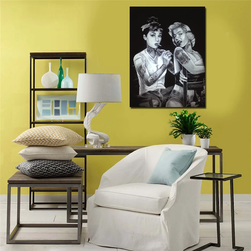 Мэрилин Монро и Одри Хэпберн-тату Сексапильный постер Картина на холсте