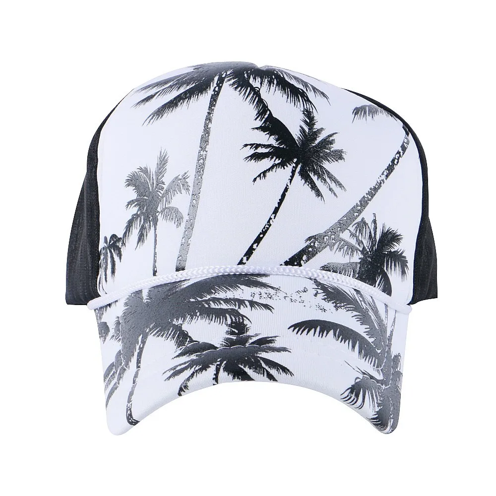 men women casual summer baseball cap sun hat mesh style cool print Coconut tree pattern adjustable female male trucker | Аксессуары для