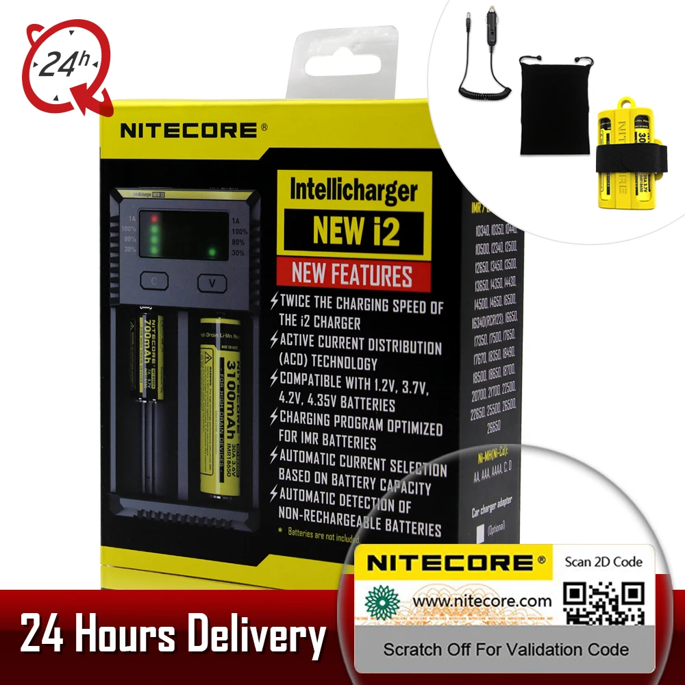 100% оригинал Nitecore Новый I2 Digi зарядное устройство LCD интеллектуальная схема Li Ion 18650