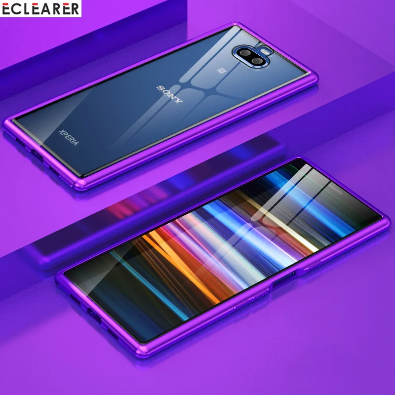 Фиолетовый Для sony Xperia 10 Plus чехол Роскошный тонкий Алюминиевый металлический бампер и закаленное стекло задняя крышка чехол для sony Xperia 10 Plus Coque - Цвет: Фиолетовый
