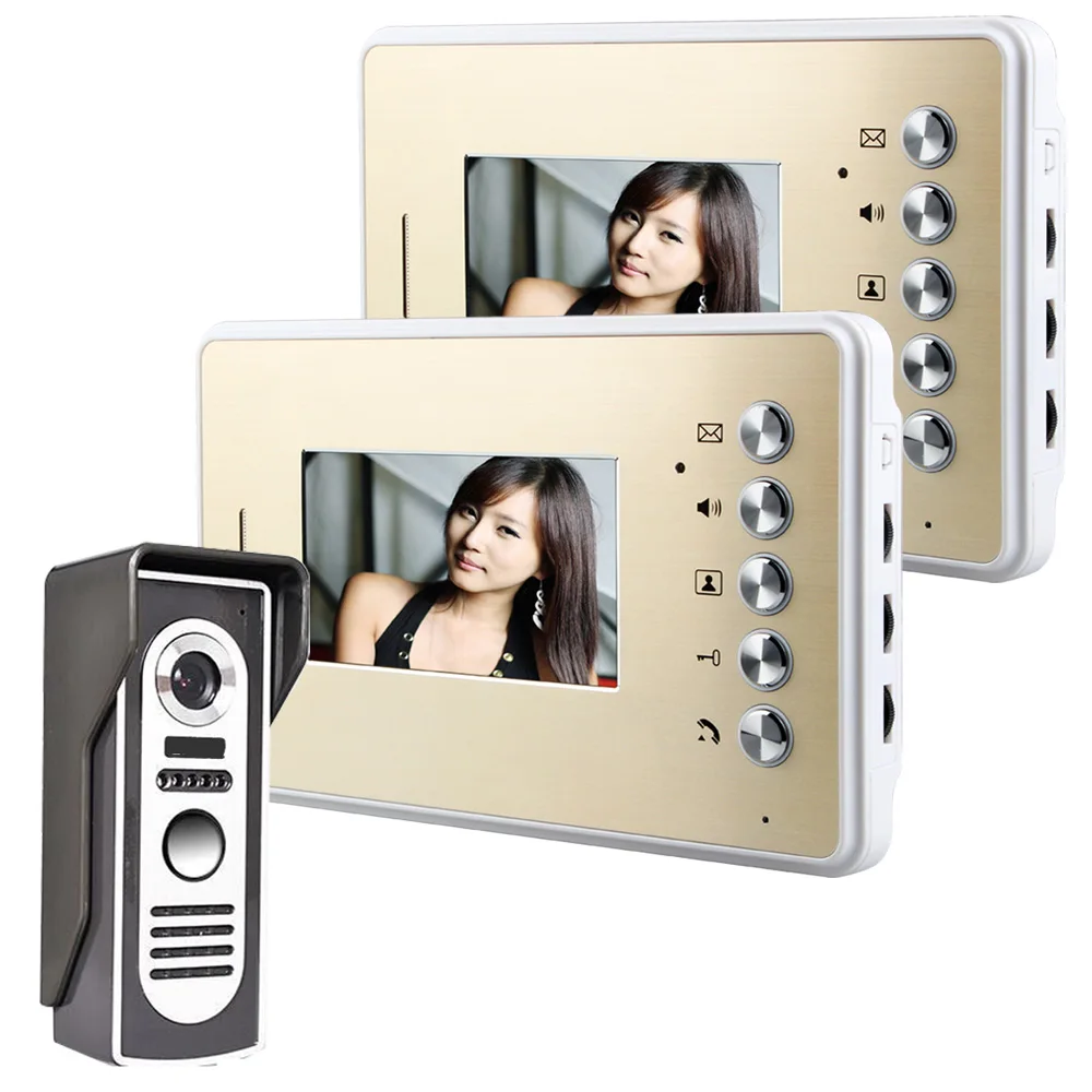 

MOUNTAINONE 4.3 Inch Video Door Phone Doorbell Intercom Kit 1-camera 2-monitor Night VisionHD 700TV Lines