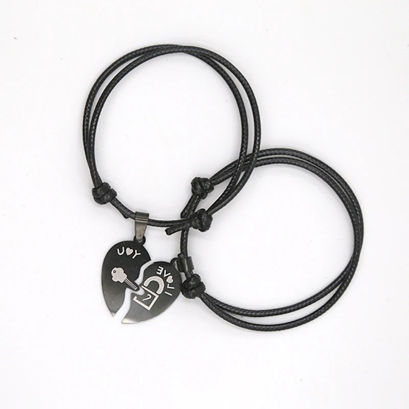 1 пара браслет из нержавеющей стали с двумя сердечками | Украшения и аксессуары