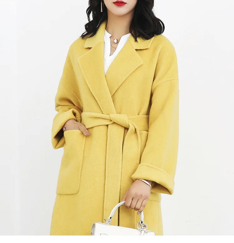 Shuchan 90% овечья шерсть Casaco Feminino осенне-зимнее пальто для женщин офисная Дамская рабочая одежда пальто с регулируемой талией и широкой талией 870