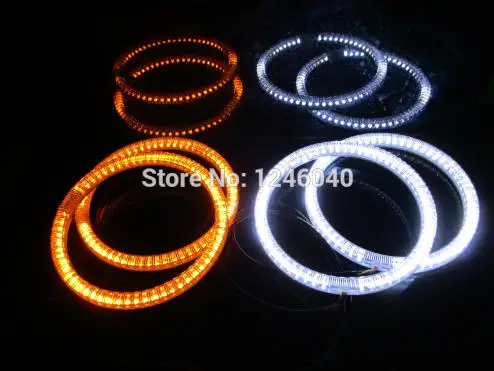 Двойной цвет белый и янтарный DRL указатель поворота LED Ангельские Глазки полный