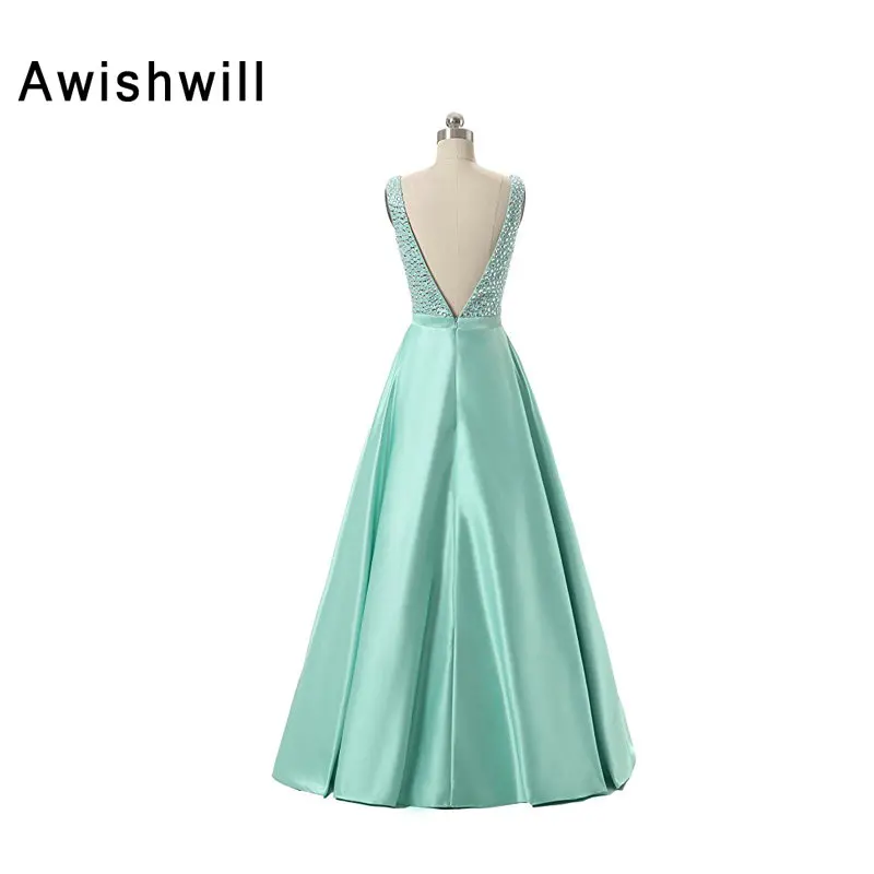 Женское атласное платье-трапеция вечернее платье с V-образным вырезом и открытой