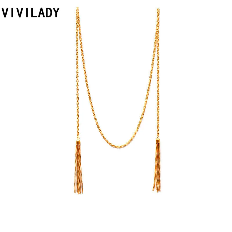 Женское длинное металлическое ожерелье VIVILADY офисное с кисточками в богемном