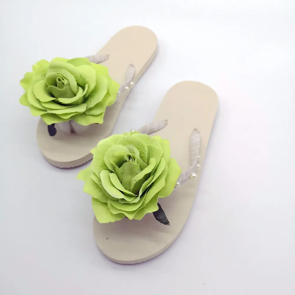 Летние Новые богемные пляжные женские шлепанцы HAHAFLOWER с зелеными розами тапочки