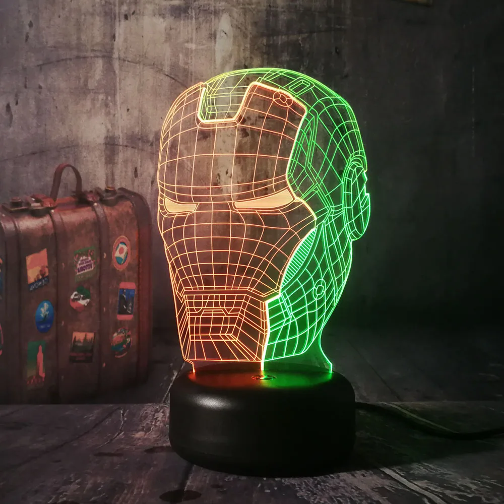 Marvel железный человек голова новинка 3D светодиодный ночник светильник RGB 7