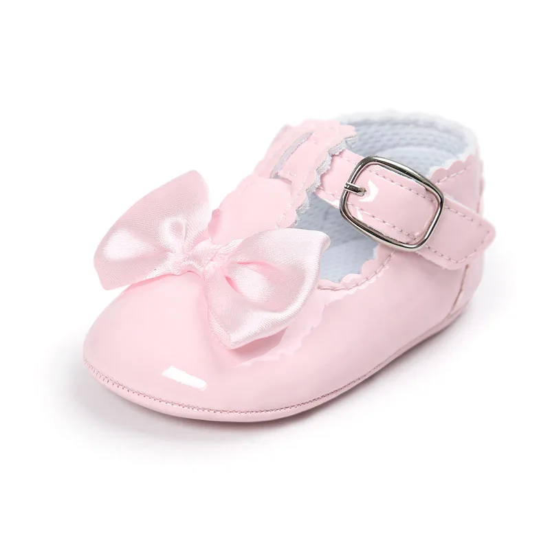 

Newborn Baby Girls Shoes PU leather Buckle First Walkers Baby Moccasins Shoes Bow T-bar Soft Soled Non-slip Footwear Crib Shoes