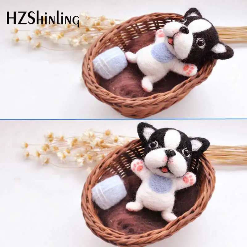 

Non Finished Felt Kit Wool Felt Craft DIY Poked Set Handcraft Kit for Needle Material Bag Pack Bull Dog Doll Gift For Kids Girls