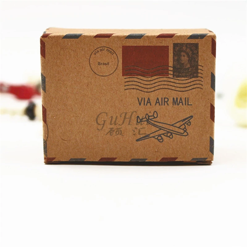 Vintage Wedding Supplies Envelope Air Mail Kraft Paper Candy Box Earth Compass Metal Charms Travel Theme Gift Packaging Rope | Дом и сад