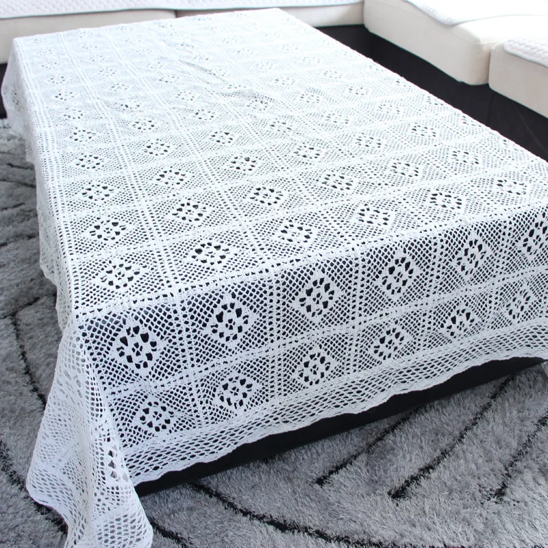 

Free Shipping Pastoral Handmade Crocheted Rectangle white Tablecloth Table Sofa Chair Cover Runner Hot Sale High Quality Kitchen