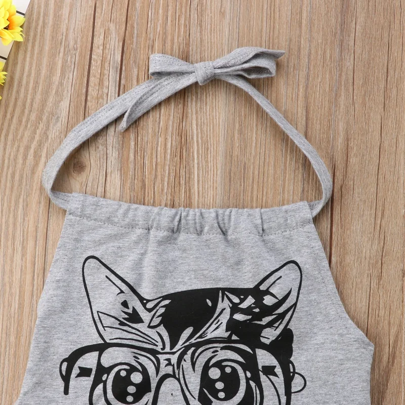 Toddler Kids Baby Girls Summer Strap Romper Jumpsuit Harem Pants Clothes Outfits Boy Tee Neck Sleeveless Printe Gray |