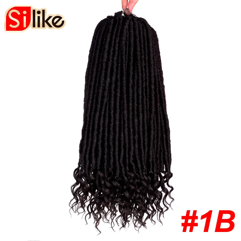 # 1B Silike 14 18 дюймов мягкие Faux Locs Curly концы крючком плетение волос синтетические волосы для наращивания 24 подставки/упаковка богиня искусственный Locs - Цвет: # 1B