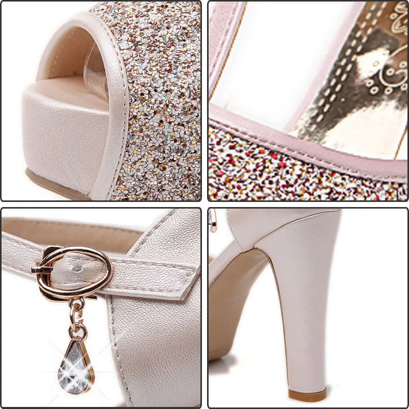 Женские босоножки с открытым носком Fanyuan блестящие сандалии ремешком и пряжкой