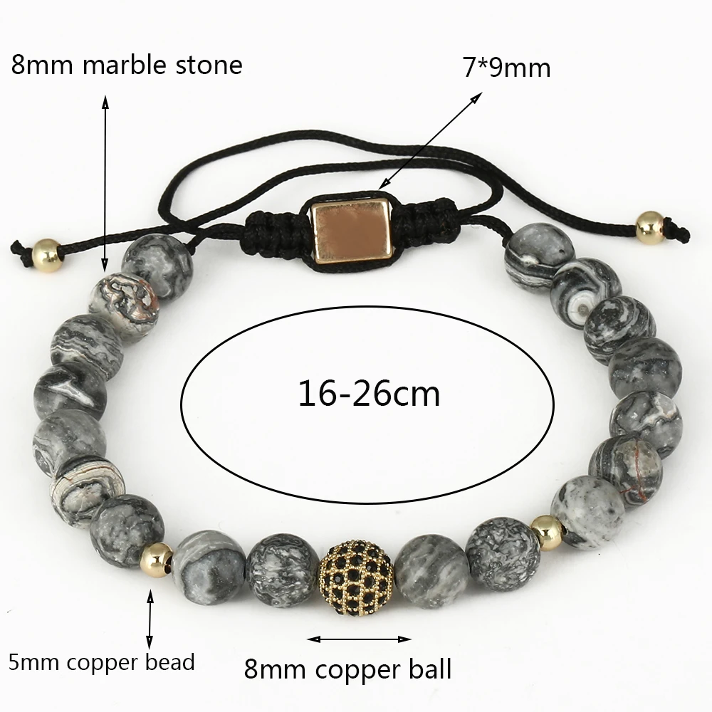 Браслет с мраморным камнем и микрозакрепкой 8 мм|bracelet jewelry|bracelet handmadebraided bracelet |
