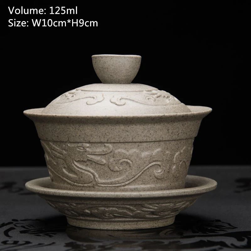 Чайный сервиз gaiwan dragon relief фарфоровая чаша с покрытием ручной работы китайские