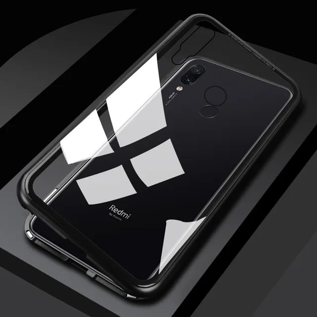 Clear With Black Магнитный чехол для телефона Xio mi Red mi Note 7 6 Pro 5 стеклянная задняя крышка для Xio mi Xao mi Red mi Note7 Note5 Note6 металлический магнитный чехол - Цвет: Clear With Black