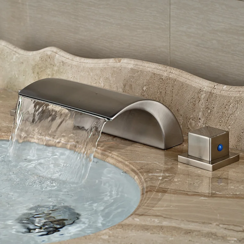 Смеситель для раковины из матового никеля роскошный кран Водопад с креплением на