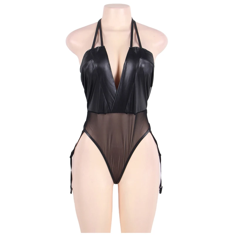 Сексуальное черное нижнее белье babydoll для женщин faxu кожаный костюм Фитнес Тедди