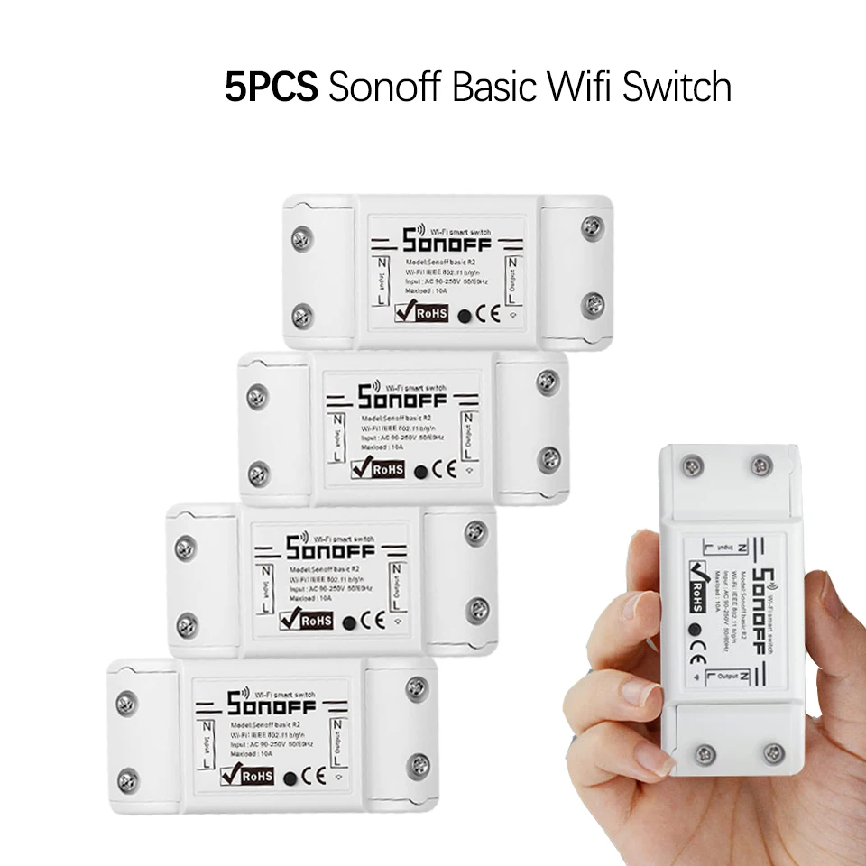 

5pcs Sonoff Basic DIY WiFi Smart Light Switch Universal Timer Wireless Remote Control Works with Alexa Google Home Smart Home