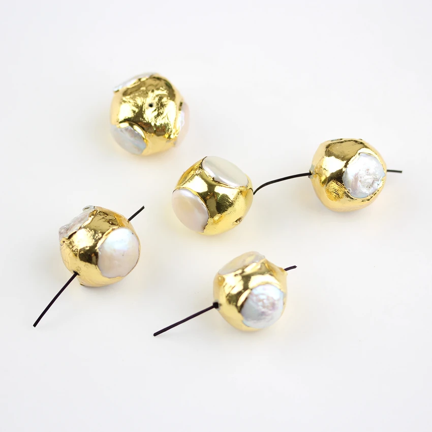 10 шт. золотой Цвет Гальванические Круглый Форма ювелирные изделия Pearl White Shell