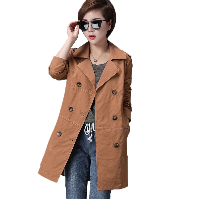 Женская ветровка большого размера весна новинка Mediun длинный двубортный женский