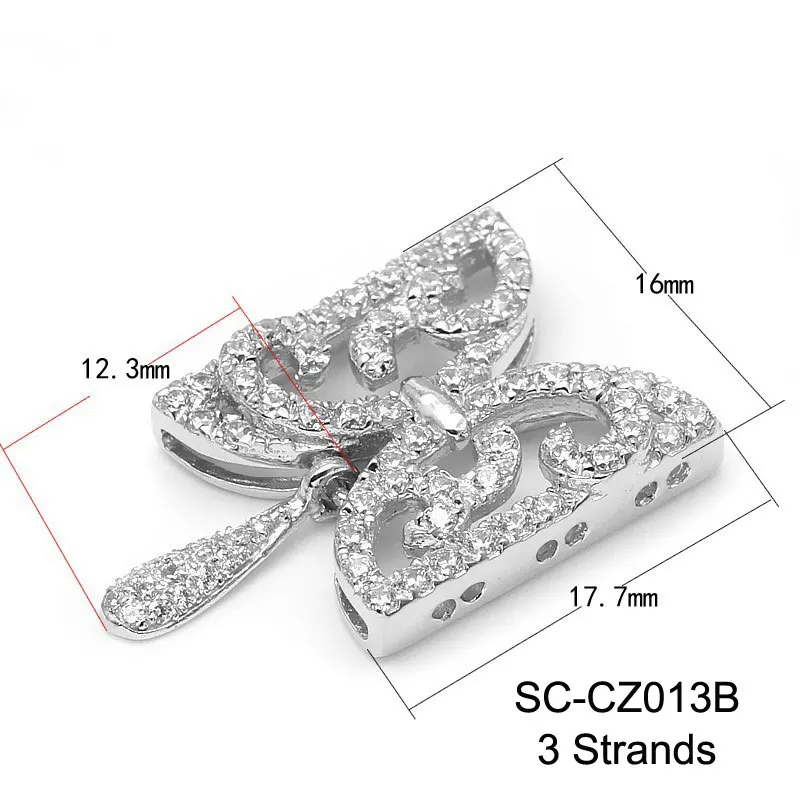 3 Strands 2,3, 4 ряда микро Pave CZ камни циркон 925 пробы серебро разъем застежки для жемчужного ожерелья Браслет SC-CZ013 - Цвет: 3 Strands