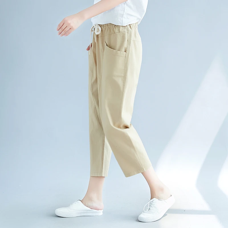 ilstile 2018 Women Cotton Linen Solid Harem Pants Summer Casual Loose Ankle-Length Elastic Waist Trousers Fashion New | Женская одежда