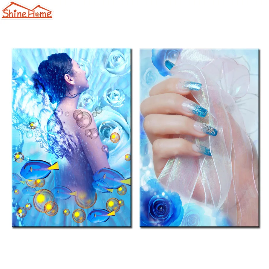 ShineHome 2pcs картины Отпечатки На Холсте Blue Настенная Живопись Модульные Изображение