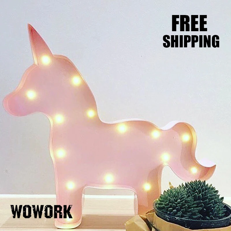 Милые Шатер Свет в Ночь Спальня Единорог Животных Home Decor батарея Бра Знак Письмо