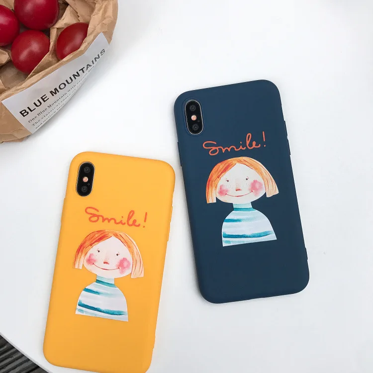 Мультфильм ручная роспись улыбающаяся девушка желтый синий для iphone X XR XS Max 6 S 7 8 Plus
