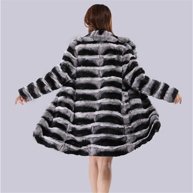 New Winter Real Rex Rabbit Fur Women's Overcoat Chinchilla Color Full Sleeve Rabbit Fur Long Women Jackets enlarge