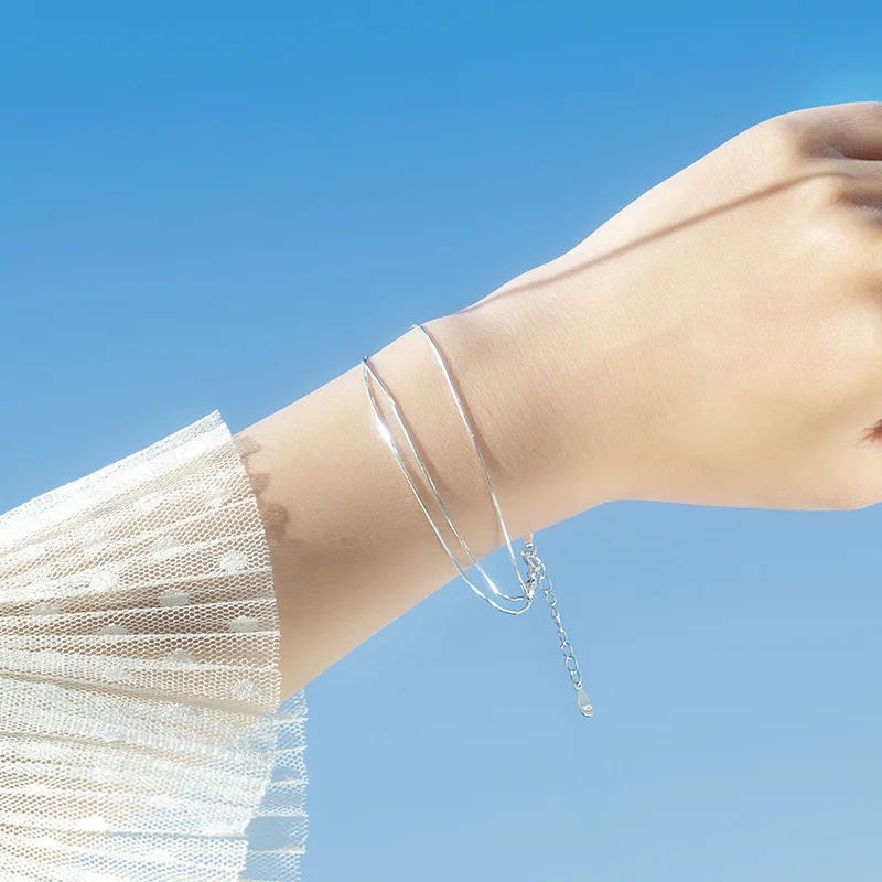 S925 Silver Bracelet Серебряный трехслойный браслет из змеиной кости, 925, простой стиль, браслеты на цепочке, женские ручные аксессуары, модные ювелирные изделия - Окраска металла: S925 Silver Bracelet