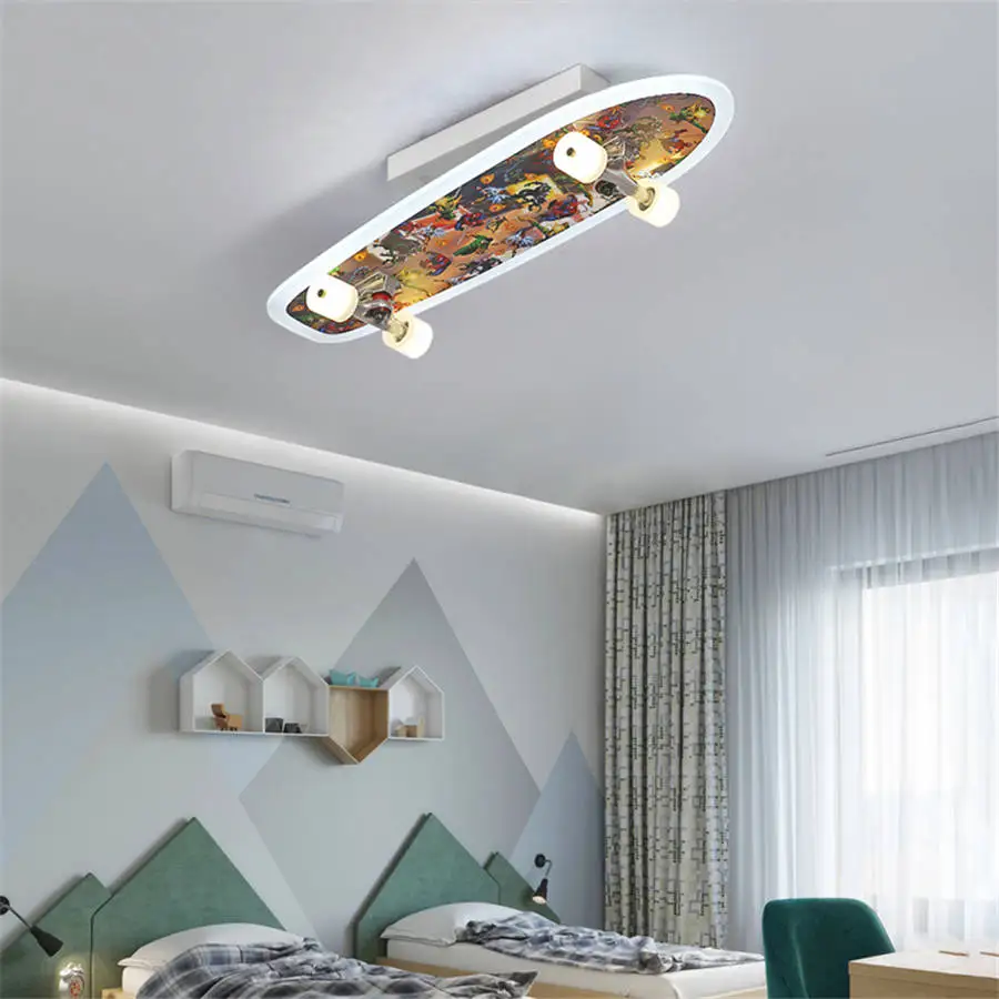 

art deco skateboard Acrylic ceiling lamp for Children's room study Skateboarders living room lights creative led ceiling light
