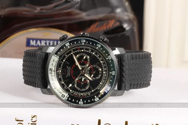 Jargar JAG6066M3B2 новые мужские автоматические Модные часы черные наручные часы для мужчин с силиконовым ремешком Лучший подарок