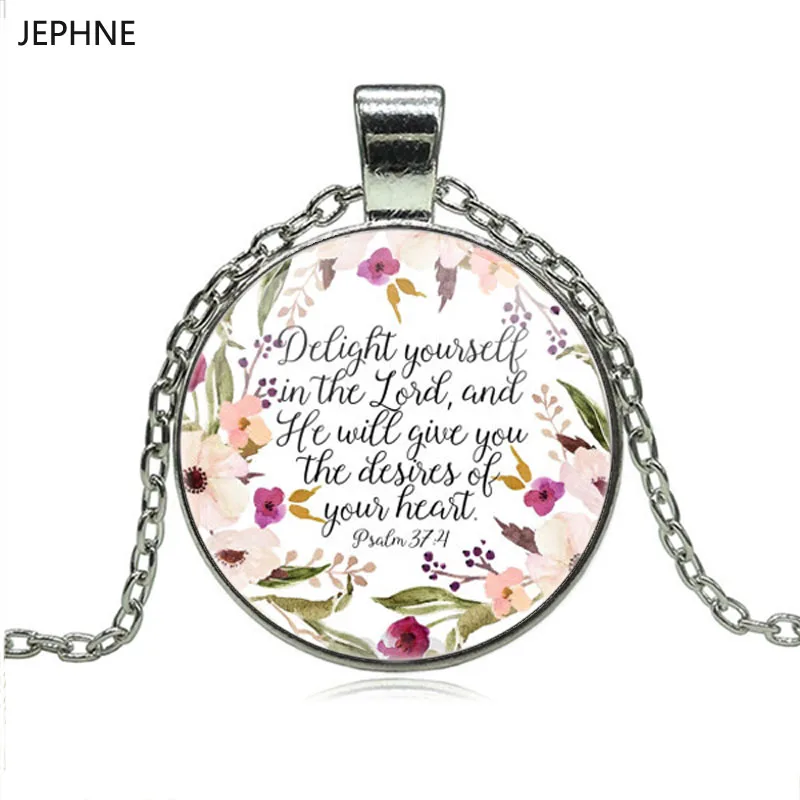 JEPHNE Christian Jewelry восторг себя в ожерелье Lord Psalm 37: 4 Библейский стих очаровательные