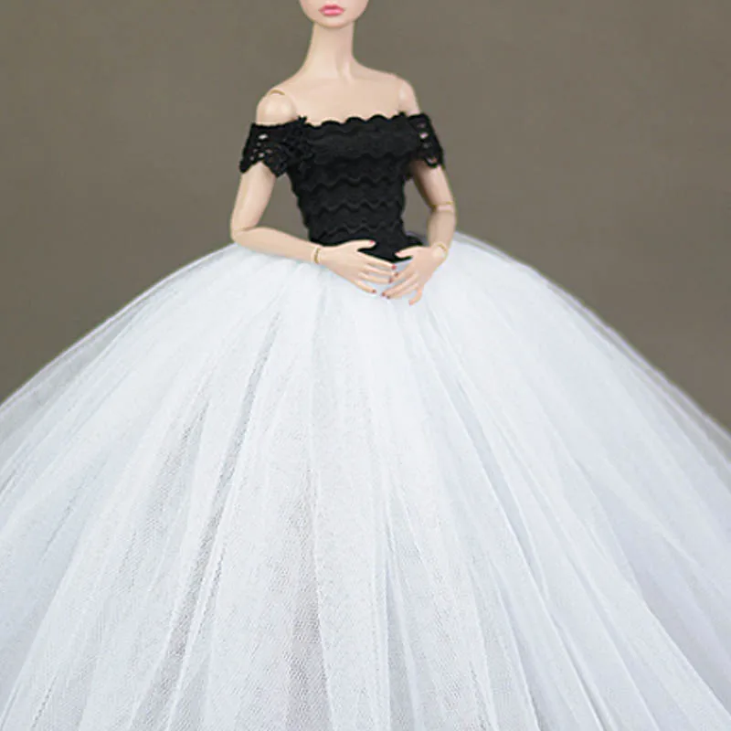 Черно белое кружевное свадебное платье для куклы Барби принцесса вечерняя