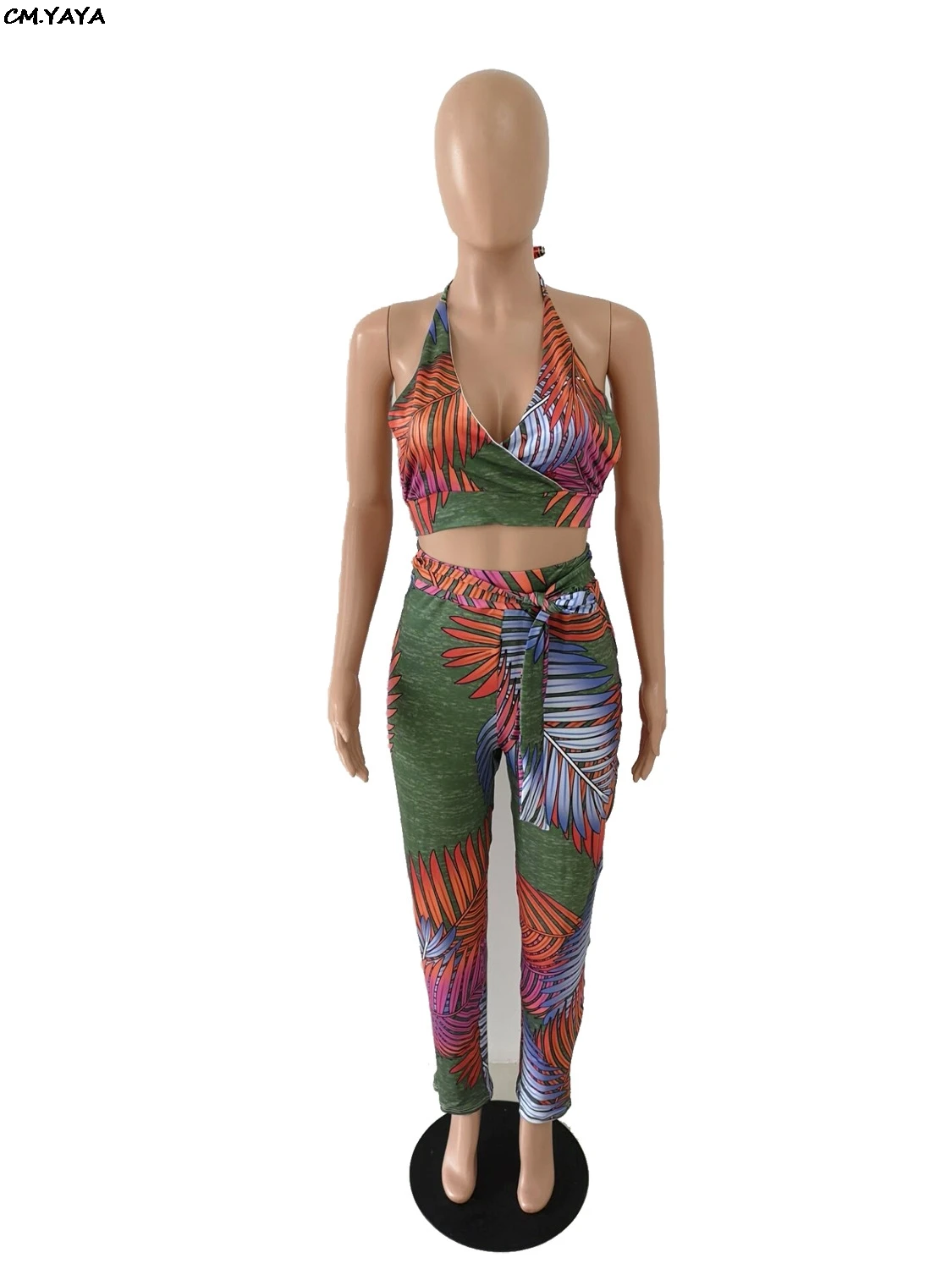 Женский пляжный костюм из двух предметов короткий топ с v-образным вырезом и