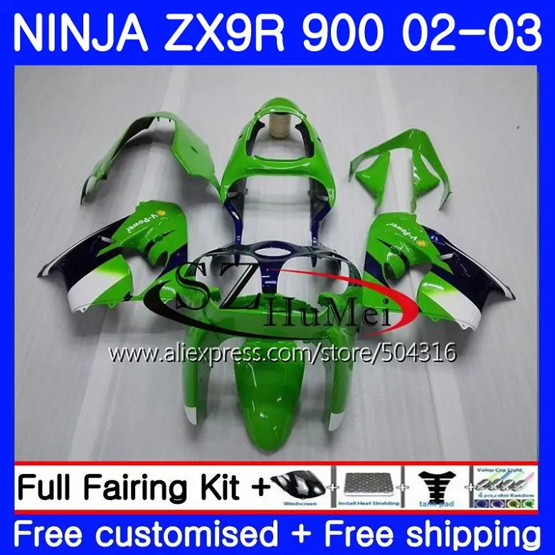 

Body For KAWASAKI NINJA ZX-9R 02-03 ZX900 ZX 900 ZX9 R 17NO.1 900CC ZX 9 R ZX9R 02 03 ZX 9R 2002 2003 Fairings kit Green blue