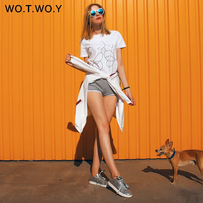 WOTWOY Tumblr Lips футболка женская летняя с круглым вырезом повседневные топы с принтом женская хлопковая с коротким рукавом забавная футболка Женская Harajuku