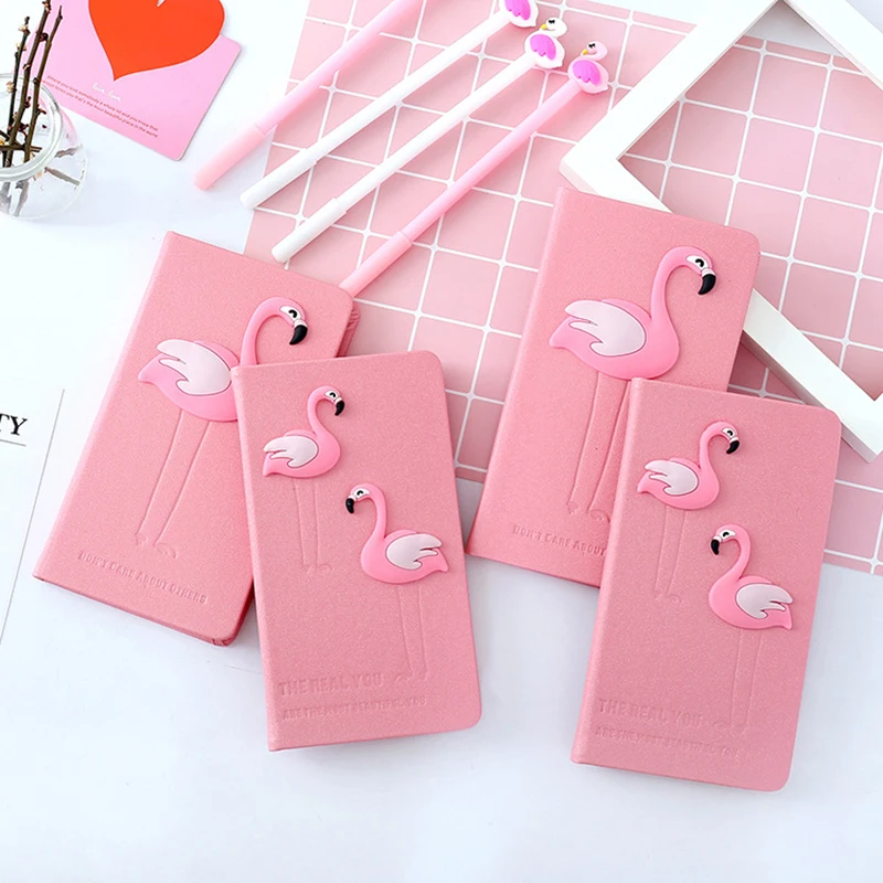 1 шт. розовый блокнот с Фламинго гелевой ручкой Kawaii Papeleria школьный канцелярский