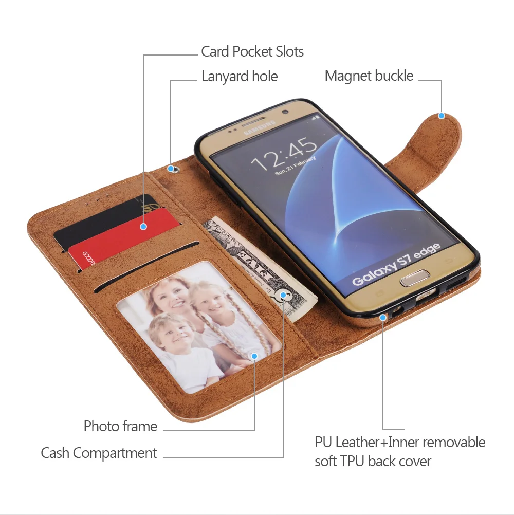 Чехол LANCASE для Samsung Galaxy S7 Edge кошелек Магнитный флип чехол из искусственной кожи S8 S9