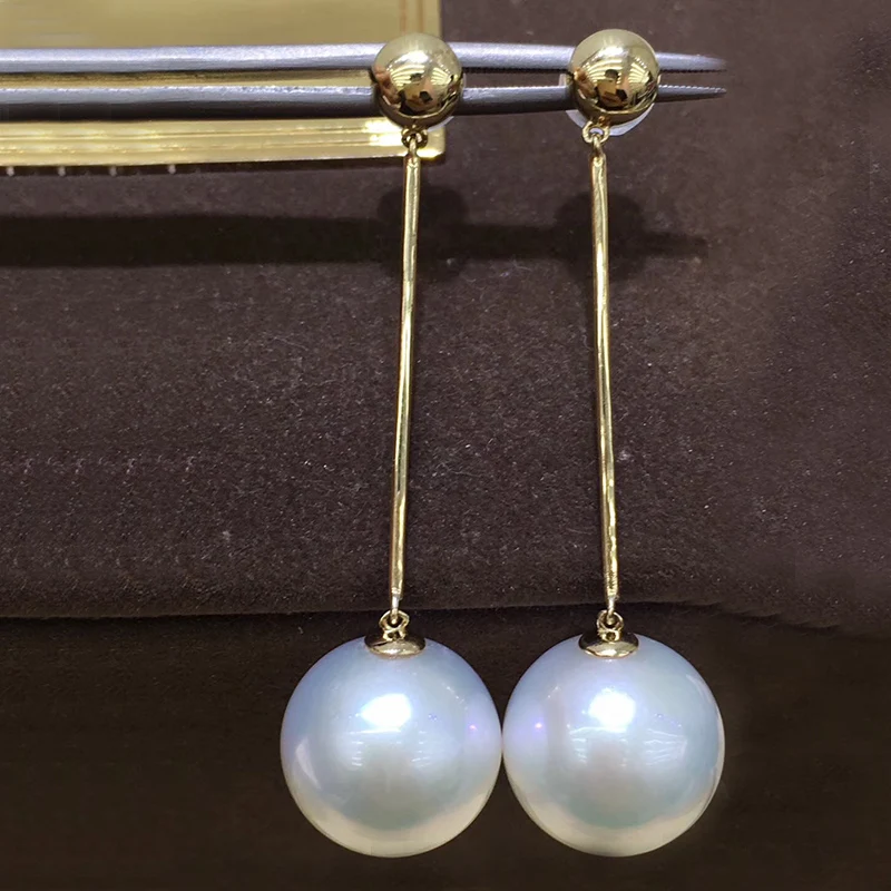 

Sinya Very High luster 13-14mm Edison pearls Drop long chain earring in 14k gold for women Mum girls lover festival gift best